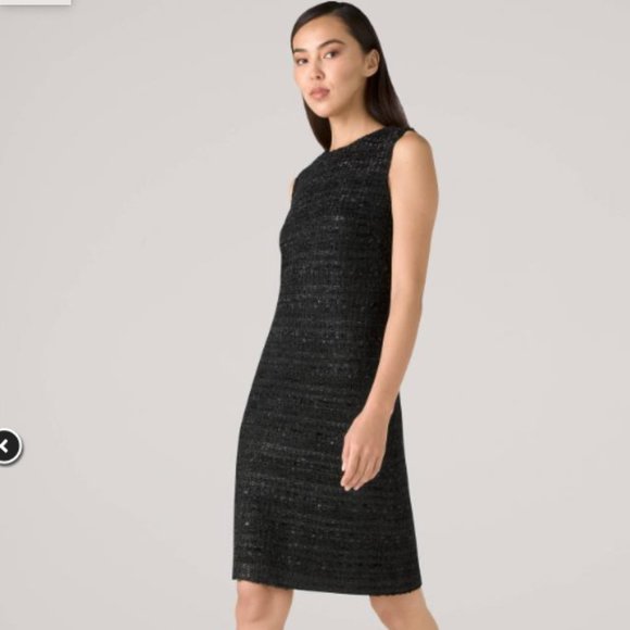 ST JOHN METALLIC EYELASH TWEED KNIT BLACK/GOLD SHIMMER DRESS sz 16 - Picture 3 of 9